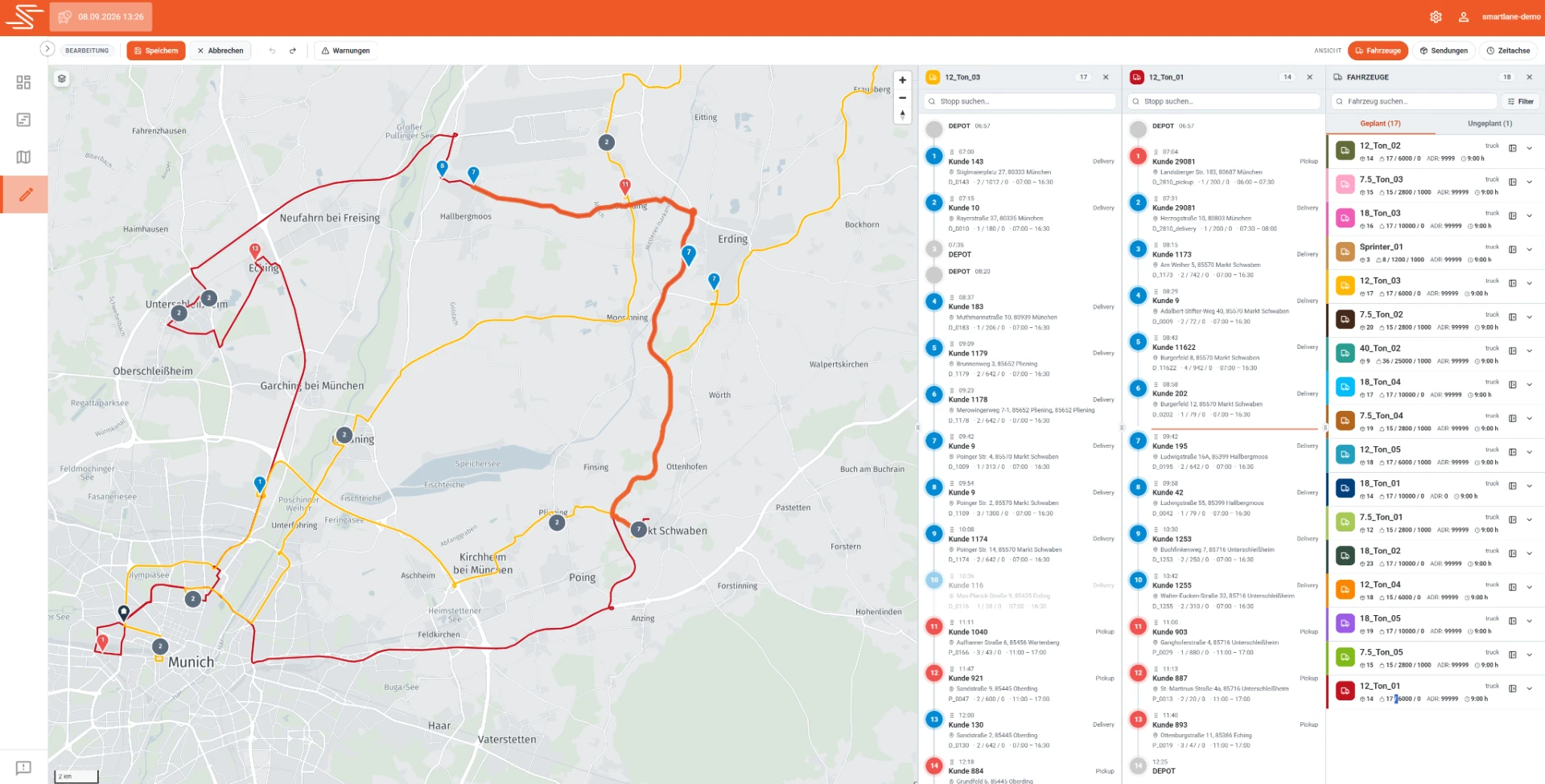 Aufträge per Drag-and-drop in der Smartlane-Dispositionsoberfläche verschieben