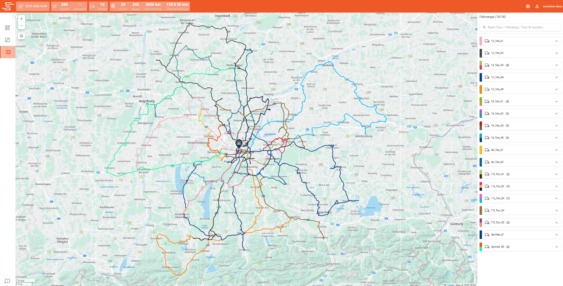 Smartlane Kartenansicht für die Tourenplanung auf der letzten Meile
