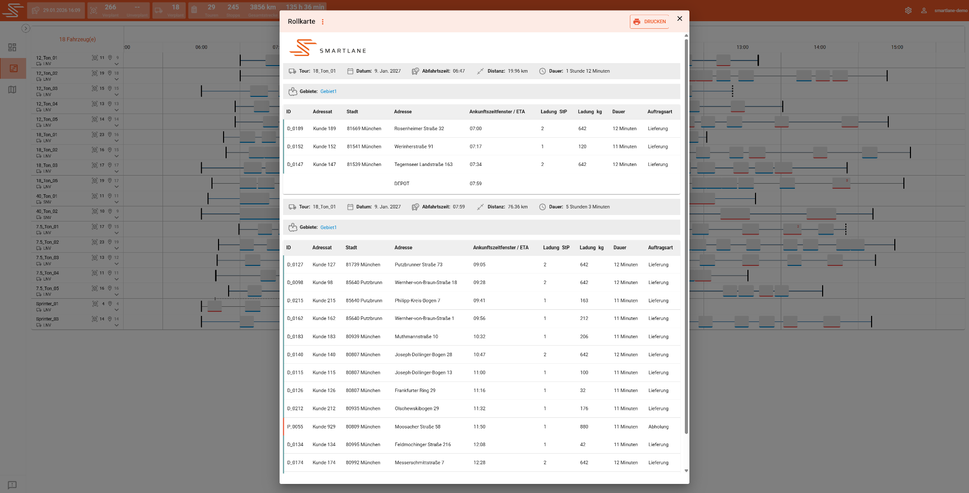 Komplexe Dispositionsplanung – Smartlane Rollkarte