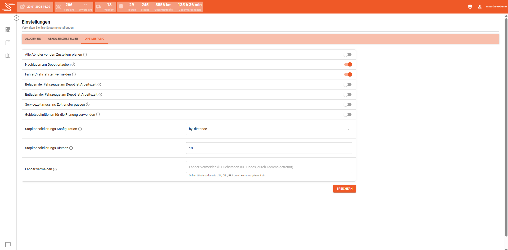 Smartlane allgemeine Restriktionen